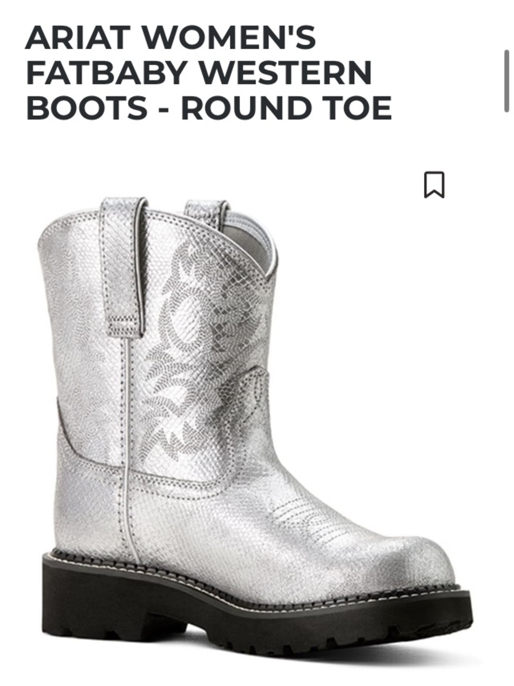 Ariat Fatbaby Silver Metallic Western Pull-On Cowboy Boots